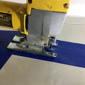 Jigsaw with fine metal blade.