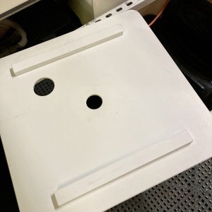 I used PVC wood stuff from lowes for the back retaining pieces (the extra hole is for the fresh water fill cap on the porta potti that was too high after deciding to install dri-dek - whoops