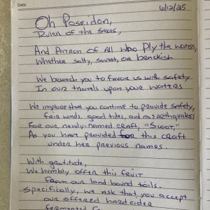 Media 'Poseidon's request for safe sailings' in album 'Very first leg of the long trip between Lopez Island, WA, and Central Calif. on the day of purchase'