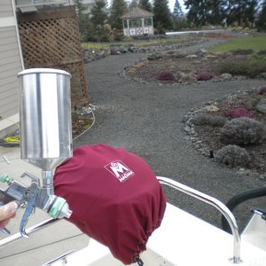 I finally got to use my new HVLP 2.5 spray gun. Big capacity for Gel Coat and Latex paints.