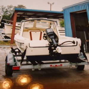 Stern view of boat with motor