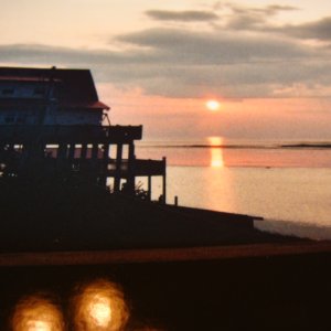 Major fishing hole at sunset from house deck