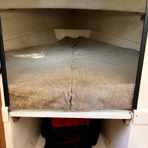 Custom Foam Cushons Covered With Washable Upholstery Fabric
Bruce Anchor, Chain and Rode Stored Below