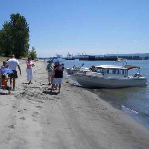 20050703c Setting up picnic on Columbia river sandy beach