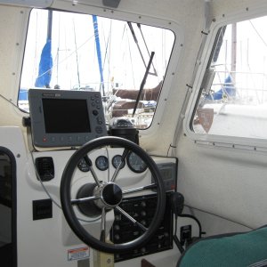 Helm, Raymarine C80, autopilot, DSM300, 2kw radar, Ritchie compass, Icom vhf, Bennett trim tabs