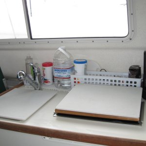 Media 'Galley with cutting board counters' in album 'Bolster, rails, Magma Catalina, generator shelf'