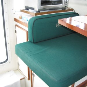 Media 'Short dinette seat can be extended to seat 2' in album 'Bolster, rails, Magma Catalina, generator shelf'