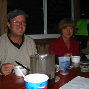 Dun and Becky enjoy lobster rolls and clams