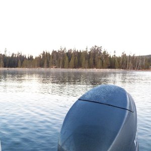 Frost on the engine cowling and the throttle cable was frozen.  Bridge Bay in the background.