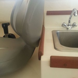 Media 'Clearance at back when rotating' in album 'New helm seat, Attwood Centric? model.  This is the helm seat swiveled to 45 degrees'