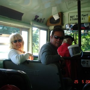 Joan & Jim (WILD BLUE) ready for the ride to the Hummingbird Pub