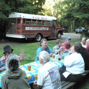 The storied "Hippie Bus" at Hummingbird Pub