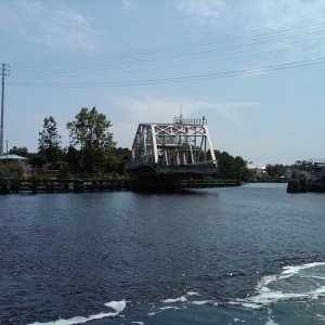 Media 'ICW - swing bridge at Little River.  We were too tall at high tide.' in album 'The first Slap Shot, an Eastern 18.  Loved the boat, just too small.'
