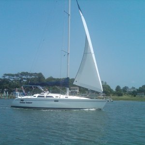 Media 'On the return home, passing "Endless Summer", our sailing friends on return from same trip.' in album 'The first Slap Shot, an Eastern 18.  Loved the boat, just too small.'