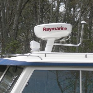 Strut mount for 4KW dome, Go Light remote spotlight and second GPS for Raymarine E-80