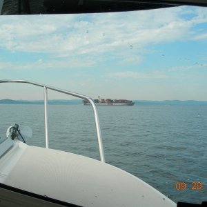 The wake from this container ship was like a roller coaster to say the least
but was very smooth.