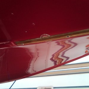 I discovered this spot under the brass keel guard today (4/1/10) This is hard to see unless you get on the ground.