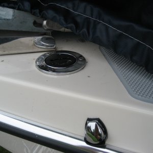 Porta-Potty pump out cap and vent, located on port side of bow