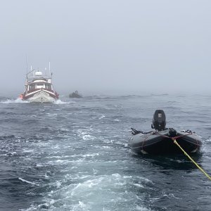 Heading out Lisianski Strait to Mirror Harbor in the fog