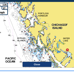 Tracks from Baker Cove to Ford Arm off Slocum Arm of Khaz Bay.  Sister  Lake is in between
