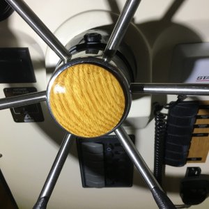 Media 'Made an oak wheel button to match.' in album 'Starboard Side Cabin Remodel, New Helm Chair'