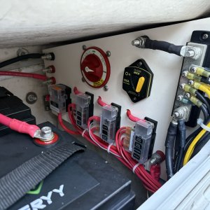 House battery cabinet and transom electrical panel