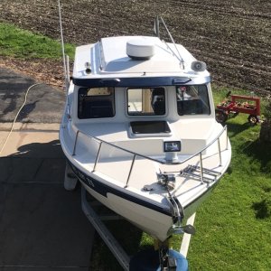 Spot light, radar, second VHF antenna, windlass installed