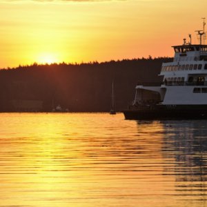 Sunrise as one ferry leaves