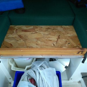 V berth filler; 
wood cleats on bottom to hold in place