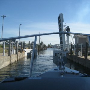 Approaching lock on Cheboygan River at Cheboygan, MI