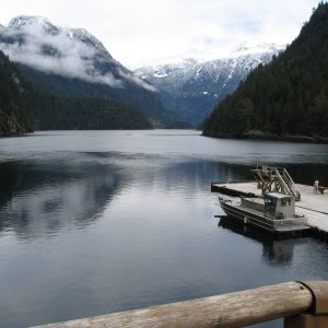 View of Princess Louisa Inlet.  McDonald Is. in the distance.