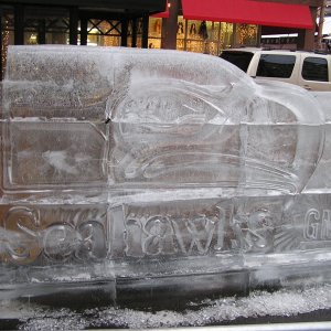 Super Bowl XL Ice Sculptures of the Seahawk logo at the Detriot Motown Winter Blast