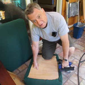 Media 'stapling new foam and clean covers to seats' in album 'Moldy berth foam.'