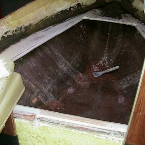 arrg! she's taking shape now donchano :oP relocated the potty to fit in a 20 gallon concealed water tank in this area - i also think this adds strength to the hull ?  the area also turned out to be a highly used spot for a storage container as well, under the new hinged lid =)