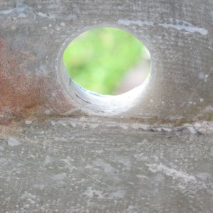 View of re-cut drain hole from inside.