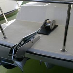 Media 'Delta free launch anchor. Lewmar windless has been set back to allow better flow of the rode into the anchor locker.' in album 'Our new boat!'