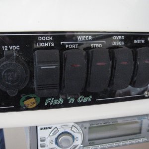 Extra 'docking lights' switch added, Boat name replaces "C Dory Marine"....sacrilege?