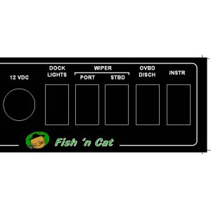 Artwork used to make switch plate.  This was printed in mirror-image, and applied to the back of a 1/8" Lexan sheet, so the face stays nice and shiny.