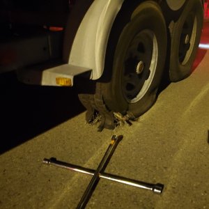 The previous owner didn\'t tow much. This is a 14 year old tire that blew on the way home outside Sequim.