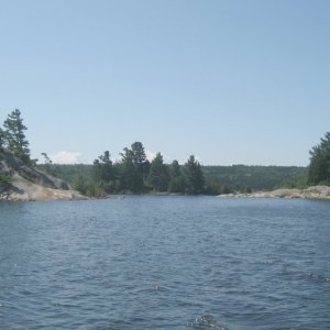Entrance to harbor at the tip of Oak Point in the McBean Channel. Very nice harbor of refuge.