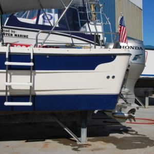 Three rung portable boarding ladder.