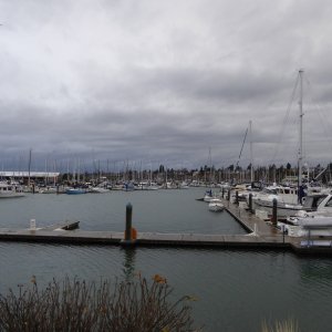 Saturday was a different story. This was taken before the whitecaps in the marina that were even bigger than the ones in August! Eventually had to pull the boat up closer for some protection from the float plane dock from the waves!