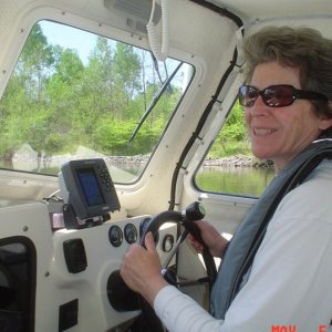 Media 'Kay at helm' in album 'Annalee in our driveway on the way to Rome, NY marina'