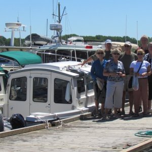 The group on the Gagetown dock. If you ever go there get the Stanley pudding at the Creek View Caf?. From the left Becky Smith, Dave Deem, Valarie Seaton, Mike Rizzo, Ginny Deem, Rick and Carol Stambaugh and Dave Seaton. Dun Smith taking the shot is not shown.