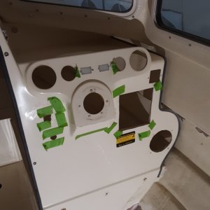 Filling the smaller holes and the two openings for the hour meters. the hour meters will get moved down slightly to allow for a voltmeter for each engine