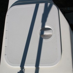 New hatch, overview.  Key was to not have the hatch overlap the deck "boss" on either after corner.