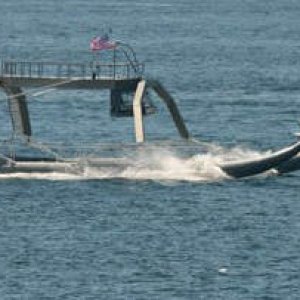 Worlds wierdest Catamaran. 100' Hull length. Hopefully, not the new TomCat prototype!