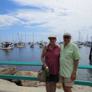 Crew of C-View II at Avalon (our boat is over Diane\'s right shoulder)