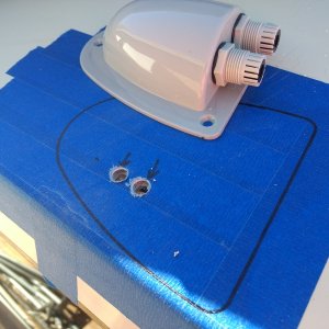 Solar cable entry glad. Cable holes are drilled between the outside cabin wall and the roof overhang. NO penetration into the cabin.