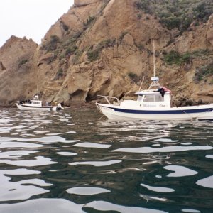 with bodega jim and his 1985 classic 22 angler, backside of santa cruz islan